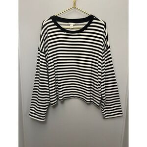 H&M Basic/Basque Black White Stripe Long Sleeve Crew Neck Top Women Size L